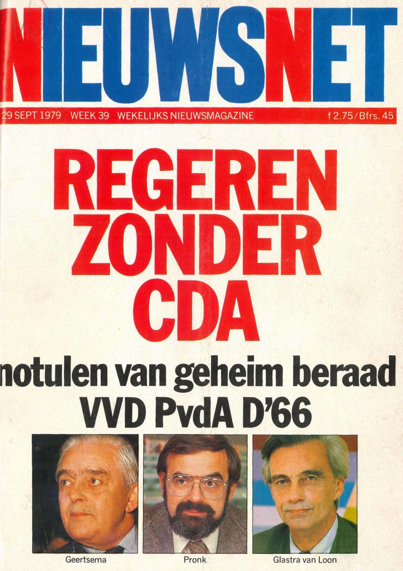 De cover van het weekblad Nieuwsnet nadat de geheime gesprekken tussen VVD, PvdA en D66 zijn uitgelekt