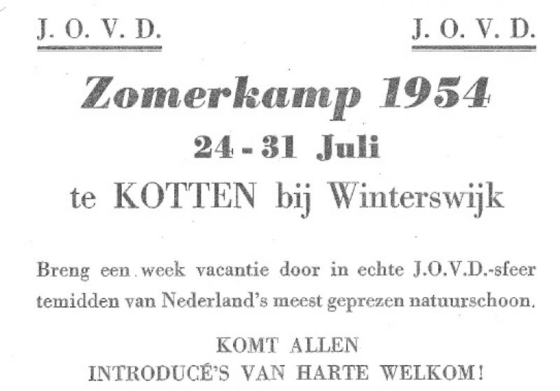 Een uitnodiging voor het zomerkamp van de JOVD in 1954. Een uitnodiging voor het zomerkamp van de JOVD in 1954