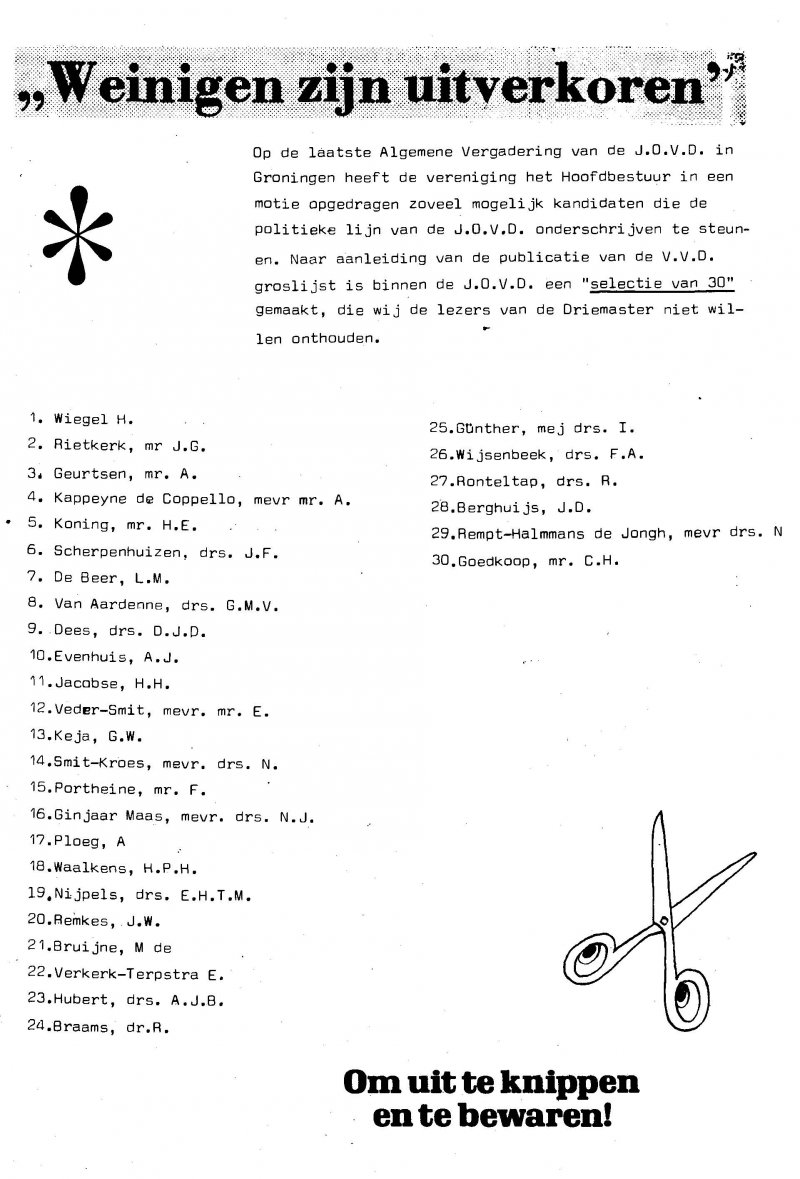 JOVD voorkeurskandidaten Tweede Kamerverkiezingen 1977