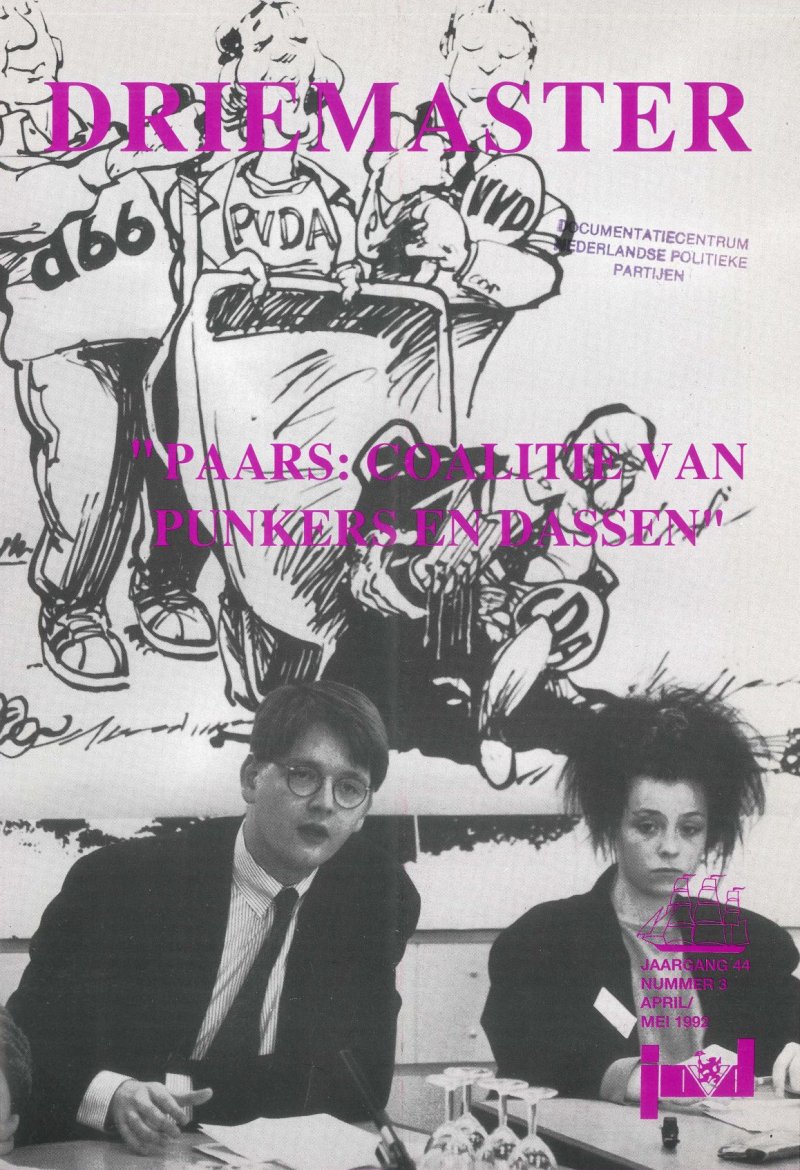 Cover van De Driemaster met presentatie 'Paars regeeraccoord', mei 1992.