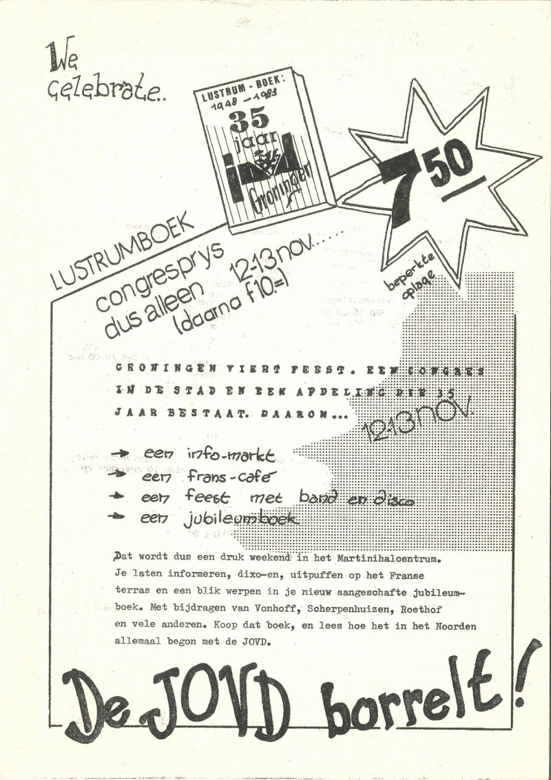 Promotie voor Lustrumalmanak afdeling Groningen, 1983.